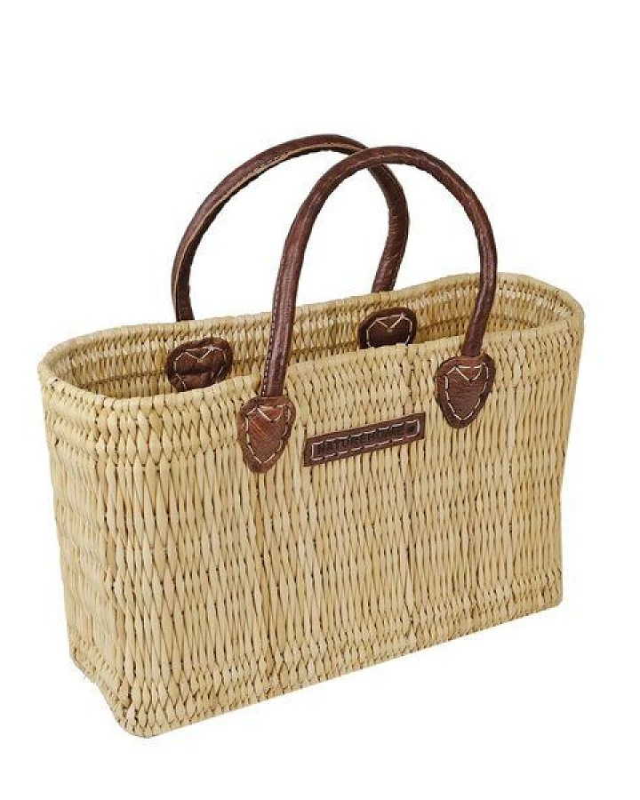 Schilftasche Damen NATUREHOME M 39x25x11 cm – handgeflochtene Korbtasche mit Ledergriffen, nachhaltige Shopper Tasche aus Naturmaterial, Strandtasche & Einkaufstasche im Boho Design, leicht & robust