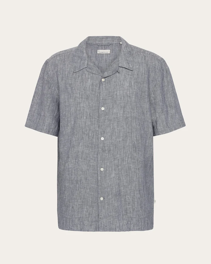 KnowledgeCotton Apparel Herren vegan Hemd Mit Kurzen Ärmeln Box Fit Vintage Indigo