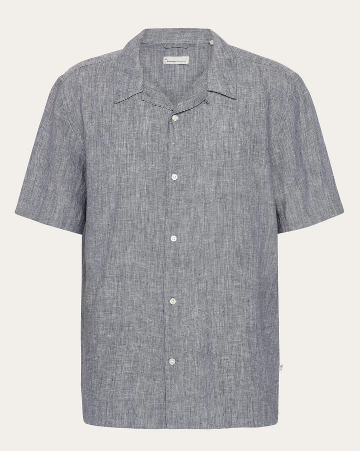 KnowledgeCotton Apparel Herren vegan Hemd Mit Kurzen Ärmeln Box Fit Vintage Indigo