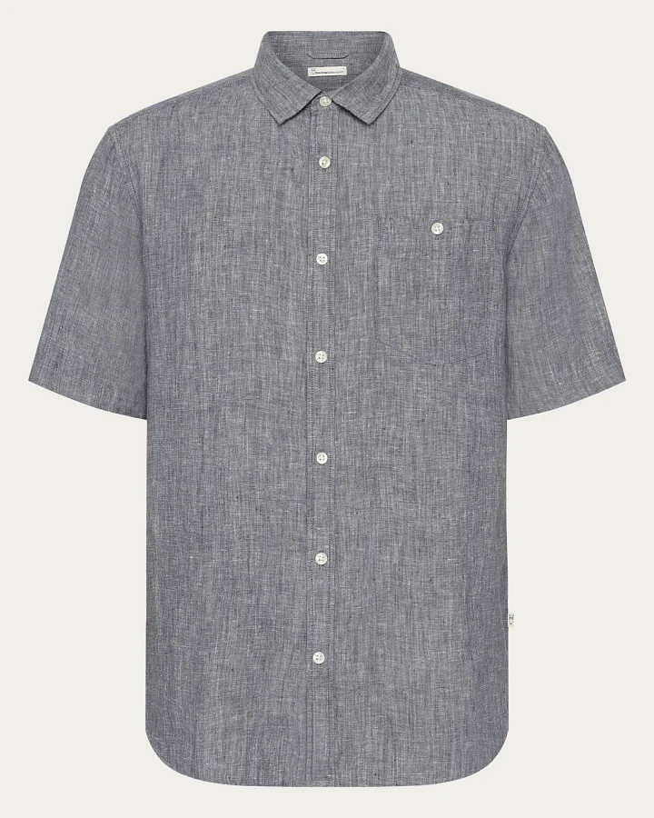 KnowledgeCotton Apparel Herren vegan Kurzarmhemd Custom Fit Vintage Indigo