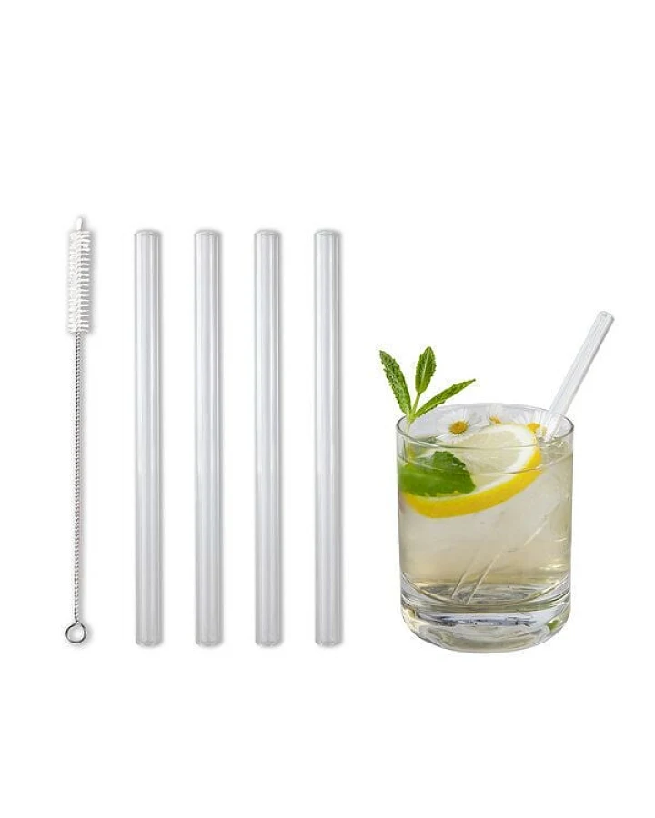Contento Glastrinkhalm 15 cm lang, 4 Stück auf Geschenkkarte, mit Reinigungsbürste