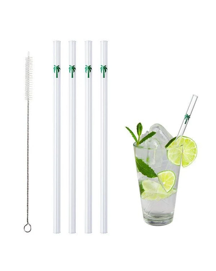 Contento Glastrinkhalm 21 cm lang, 4 Stück, Palme, mit Bürste