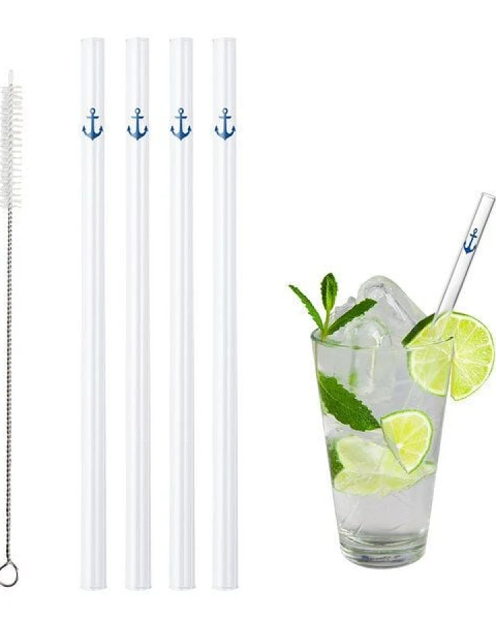 Contento Glastrinkhalm 21 cm lang, 4 Stück , Anker, mit Bürste