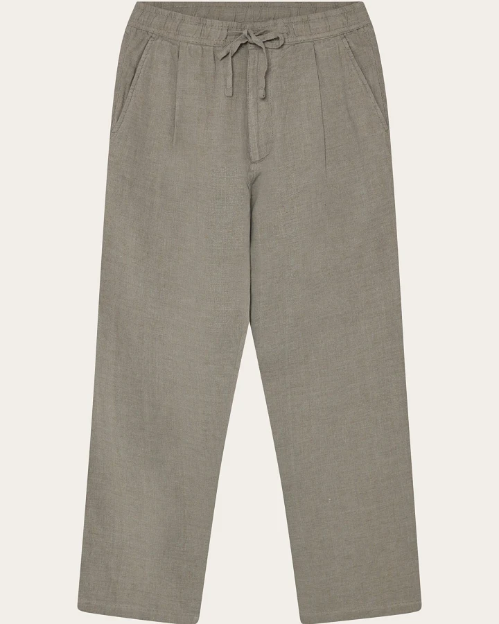 KnowledgeCotton Apparel Herren vegan Hose Loose Leinen Twill Yarndyed Beige