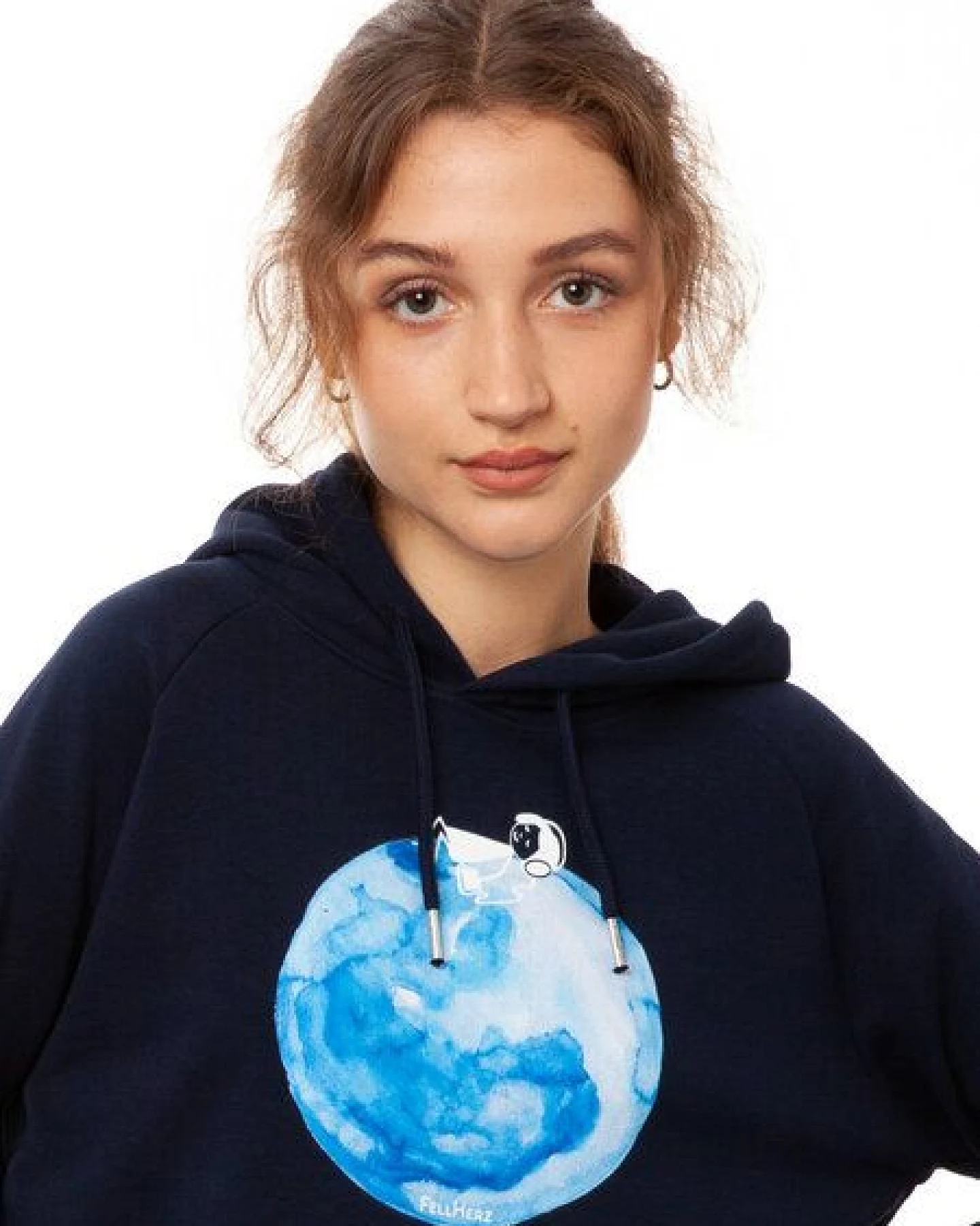 FellHerz Damen Hoodie Moon Girl navy, Bio Fair und Vegan – Ansicht 2