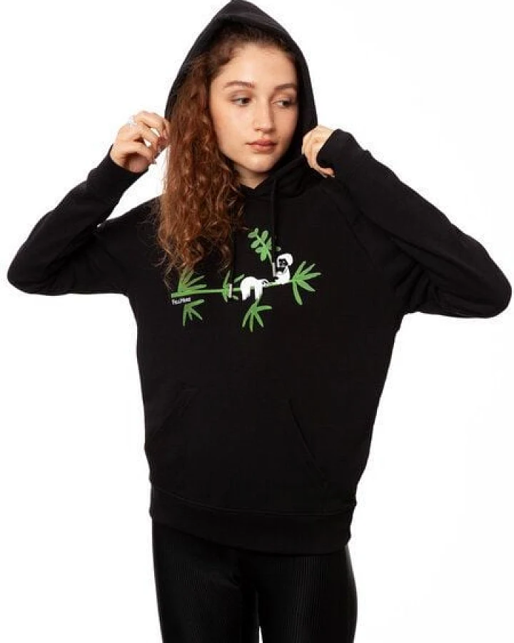 FellHerz Damen Hoodie Faultier black, Bio Fair und Vegan