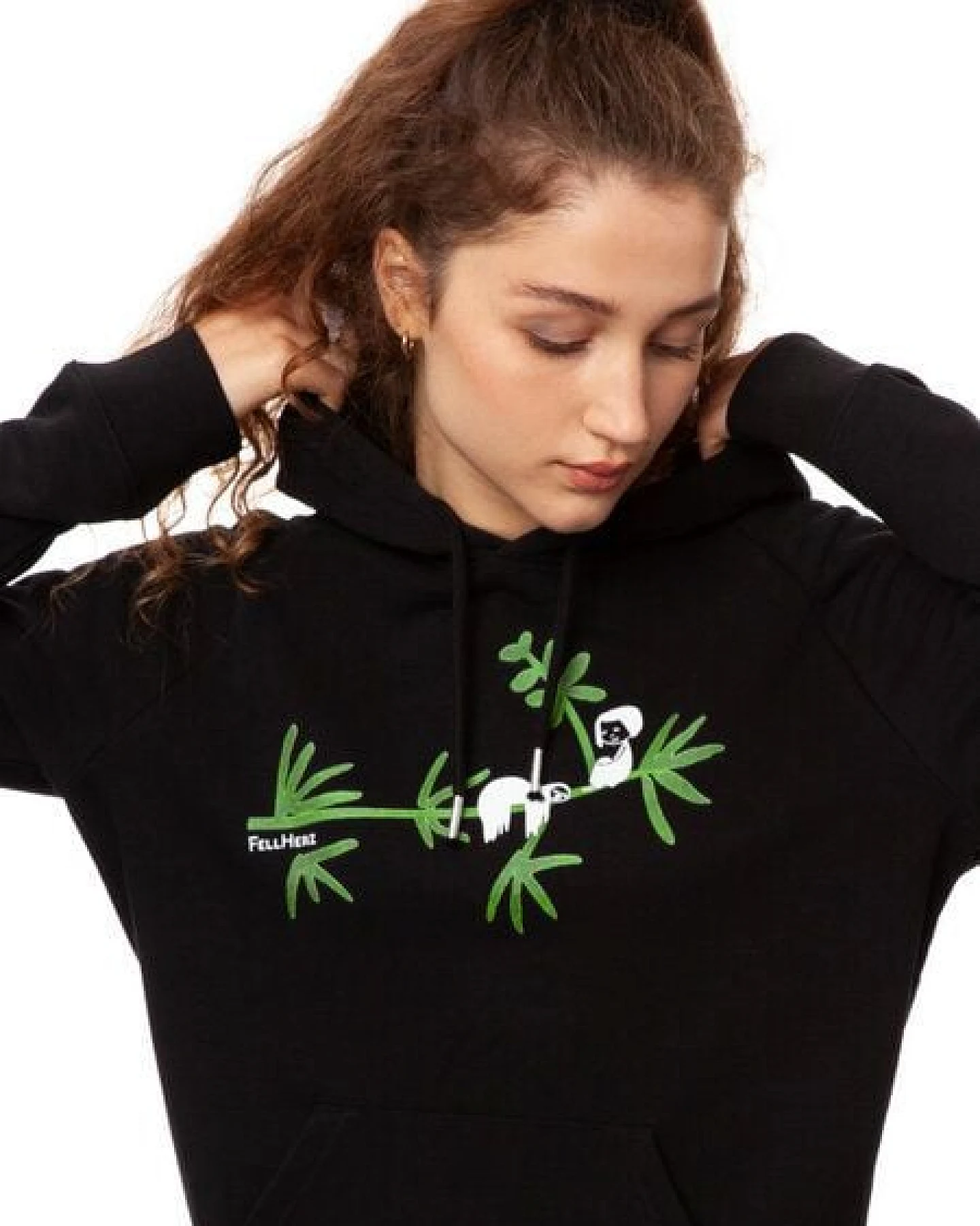 FellHerz Damen Hoodie Faultier black, Bio Fair und Vegan – Ansicht 2