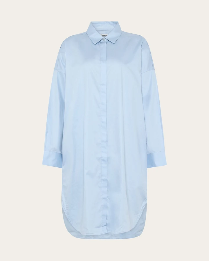 KnowledgeCotton Apparel Damen vegan Kleid Satin Shirt Skyway Blau