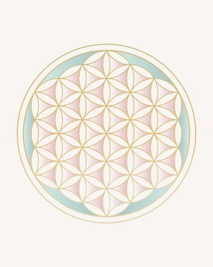 Crystal and Sage Poster Blume des Lebens, Pastellfarben und gold