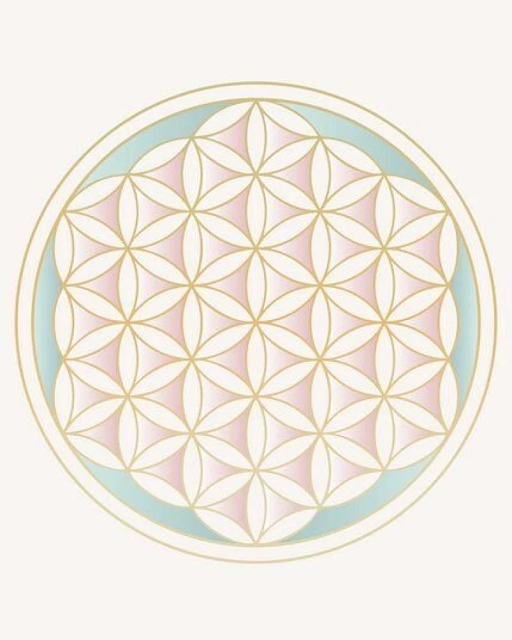 Crystal and Sage Poster Blume des Lebens, Pastellfarben und gold