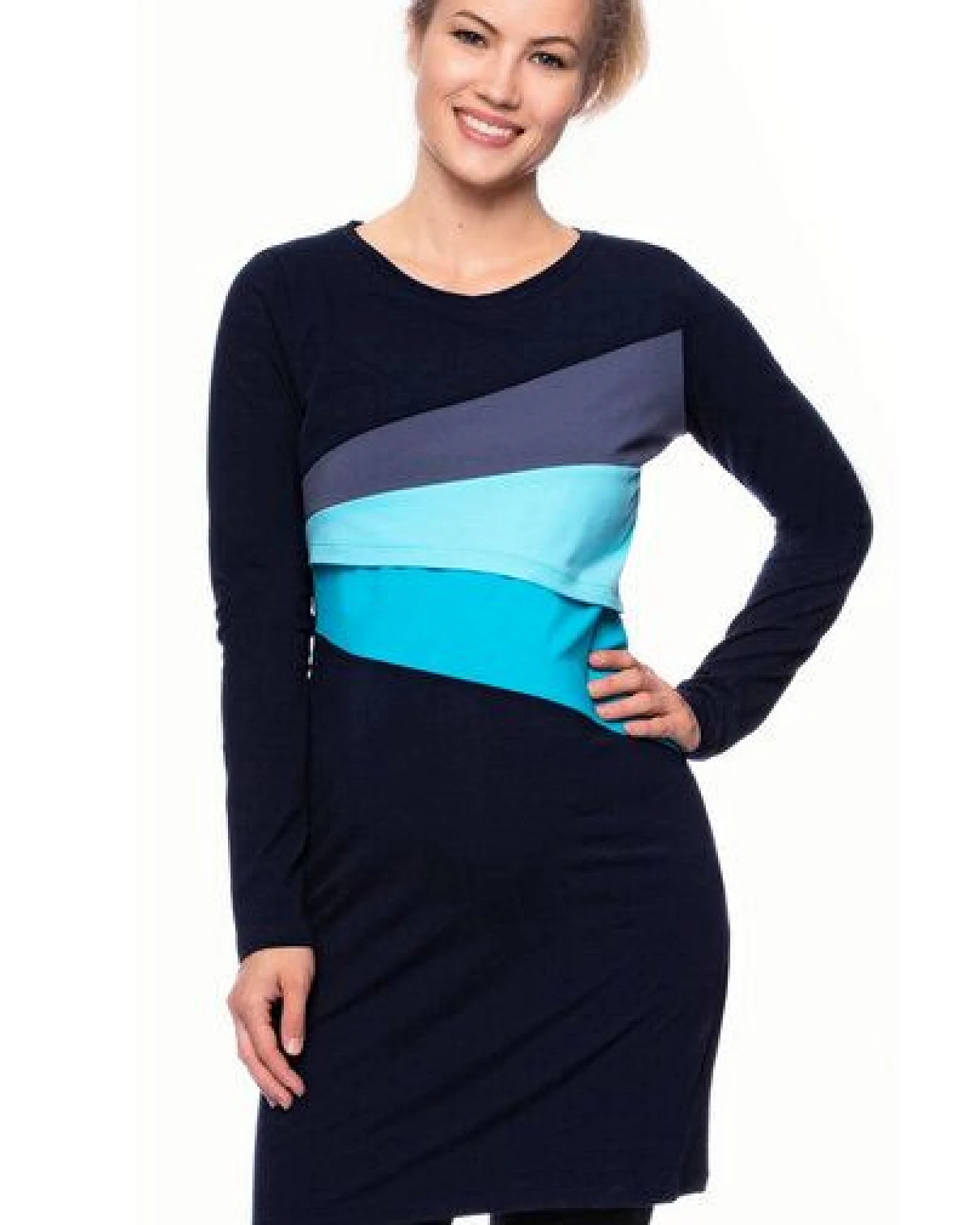 Milchshake KYRA langarm Umstands- und Stillkleid in Colour-Blocking – Ansicht 2