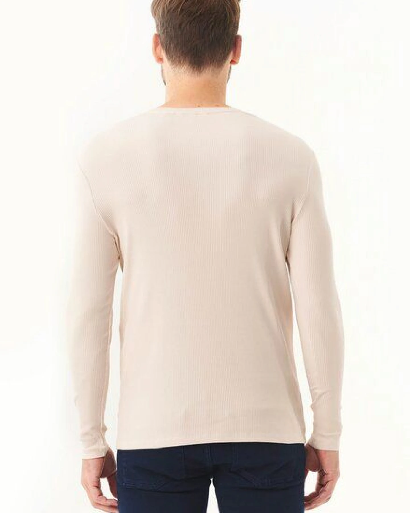 ORGANICATION Geripptes Henley Langarmshirt aus Bio-Baumwolle – Ansicht 4