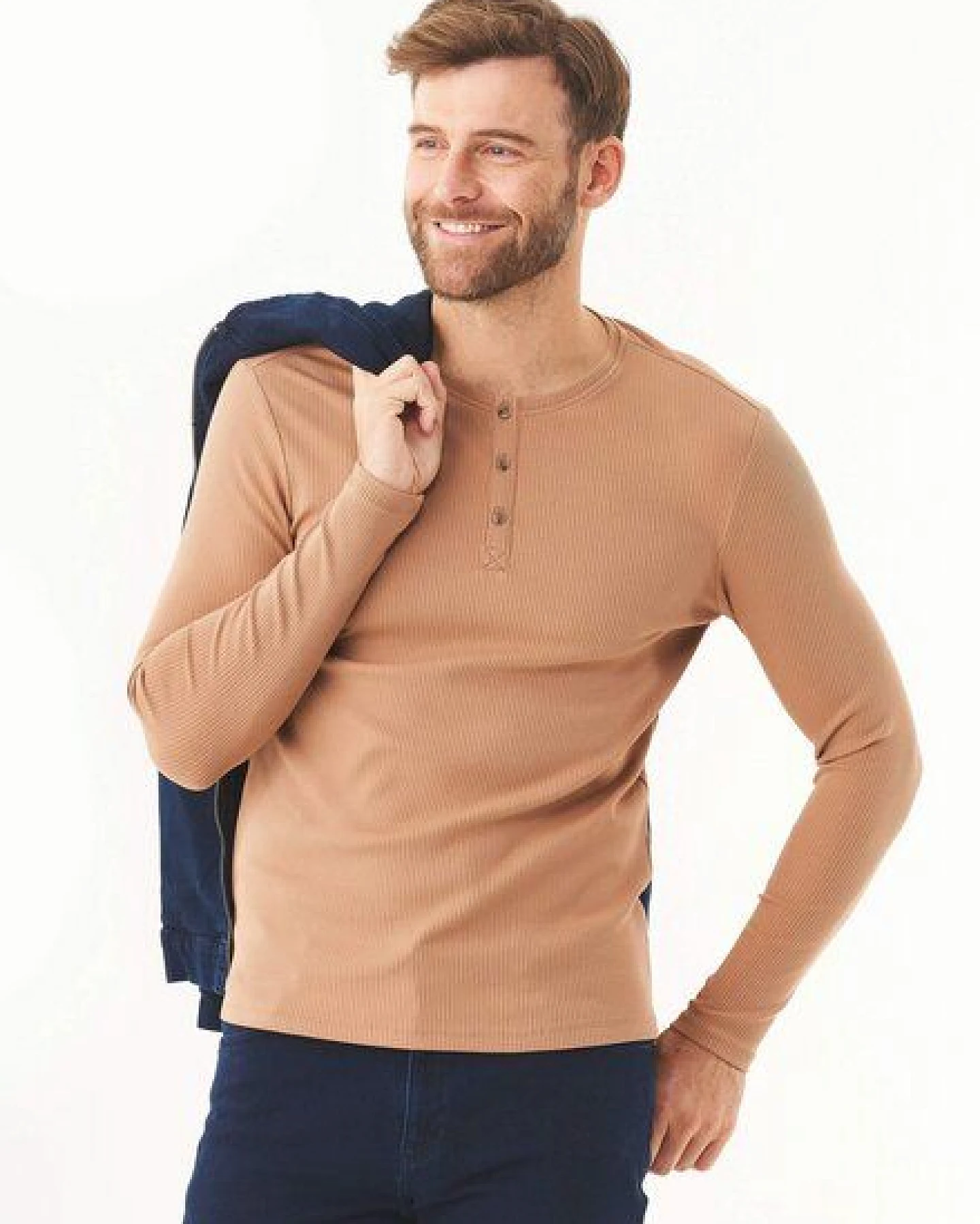 ORGANICATION Geripptes Henley Langarmshirt aus Bio-Baumwolle – Ansicht 3