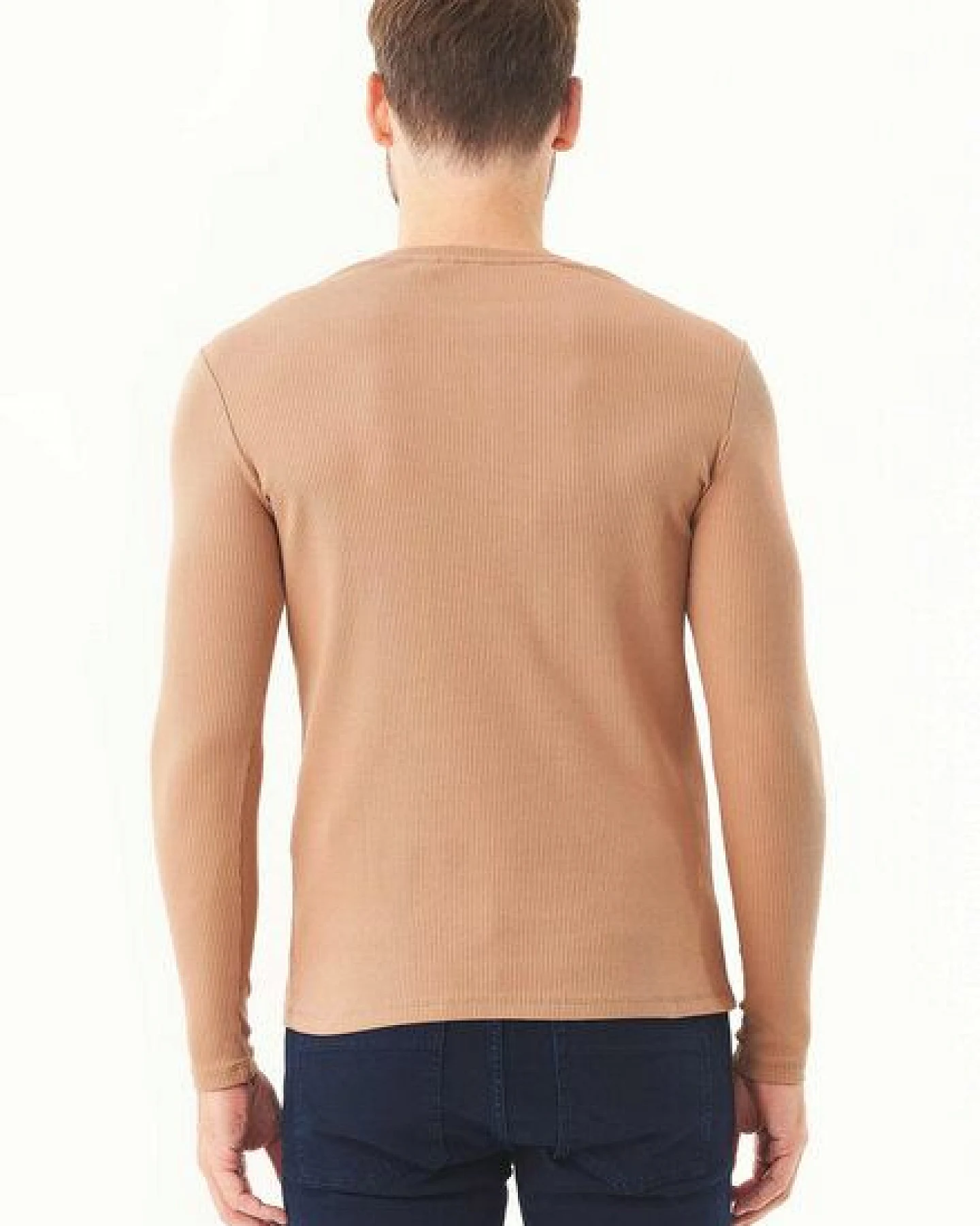 ORGANICATION Geripptes Henley Langarmshirt aus Bio-Baumwolle – Ansicht 4