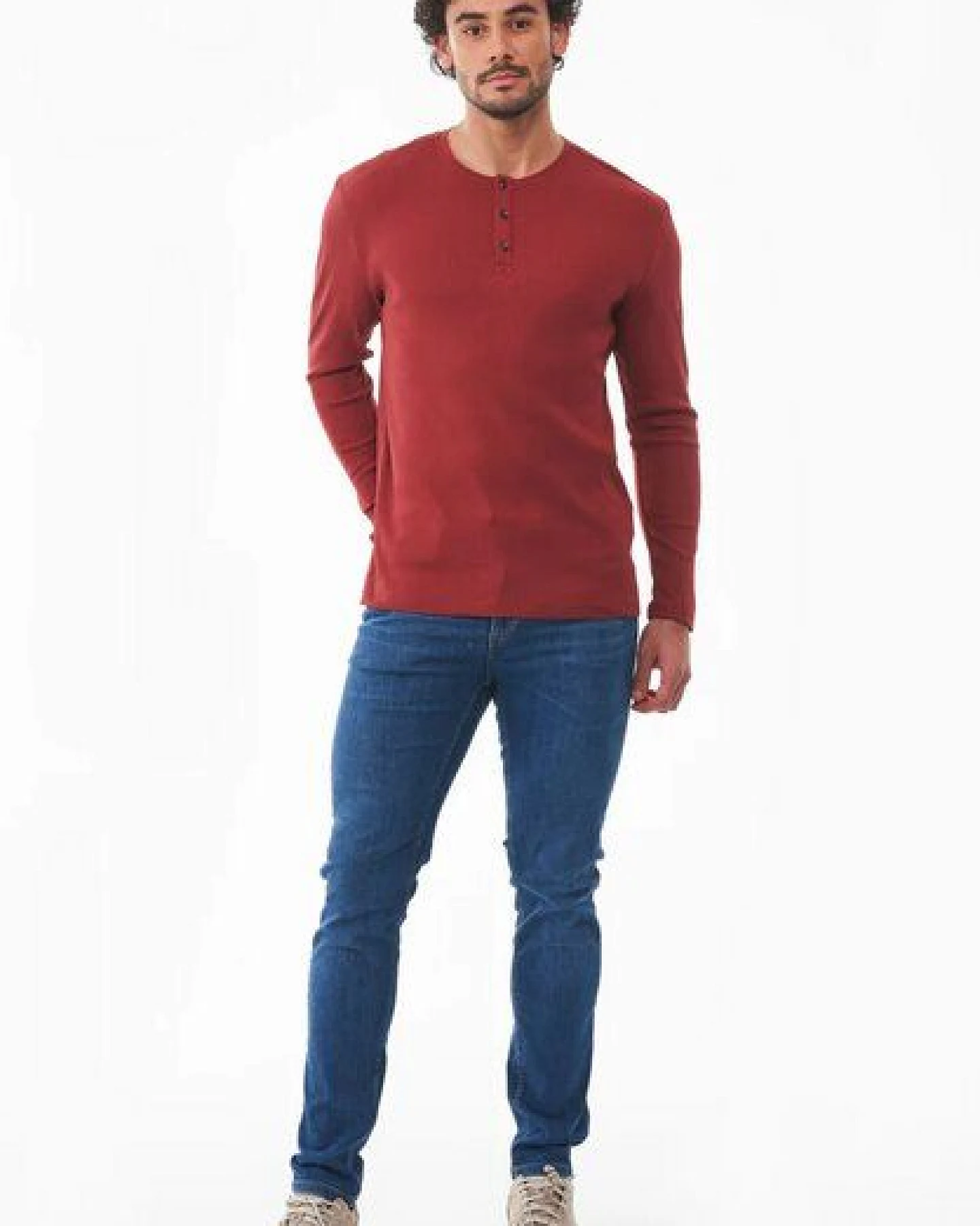ORGANICATION Geripptes Henley Langarmshirt aus Bio-Baumwolle – Ansicht 2
