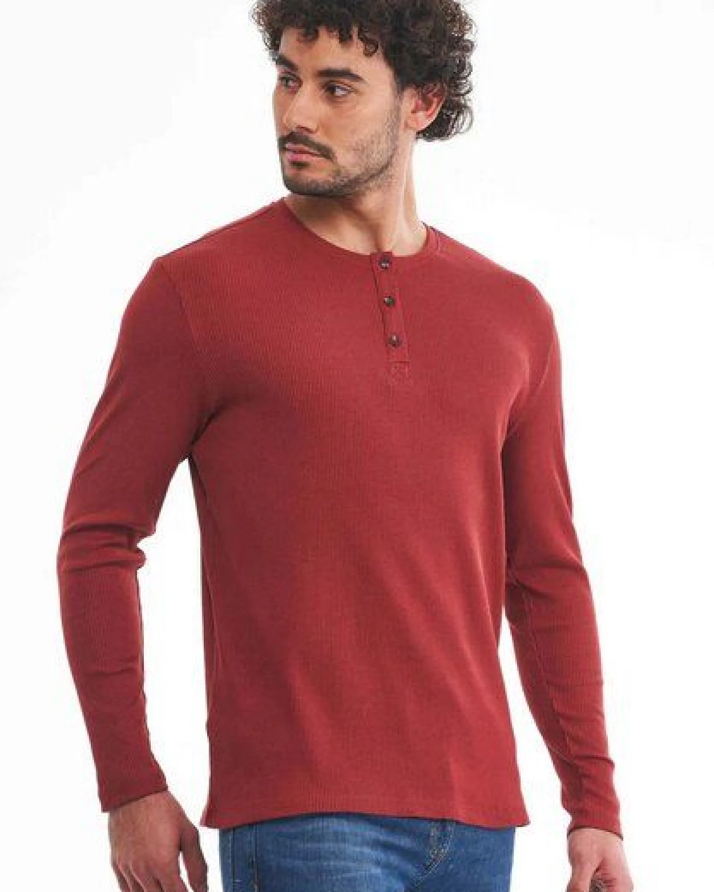 ORGANICATION Geripptes Henley Langarmshirt aus Bio-Baumwolle – Ansicht 3