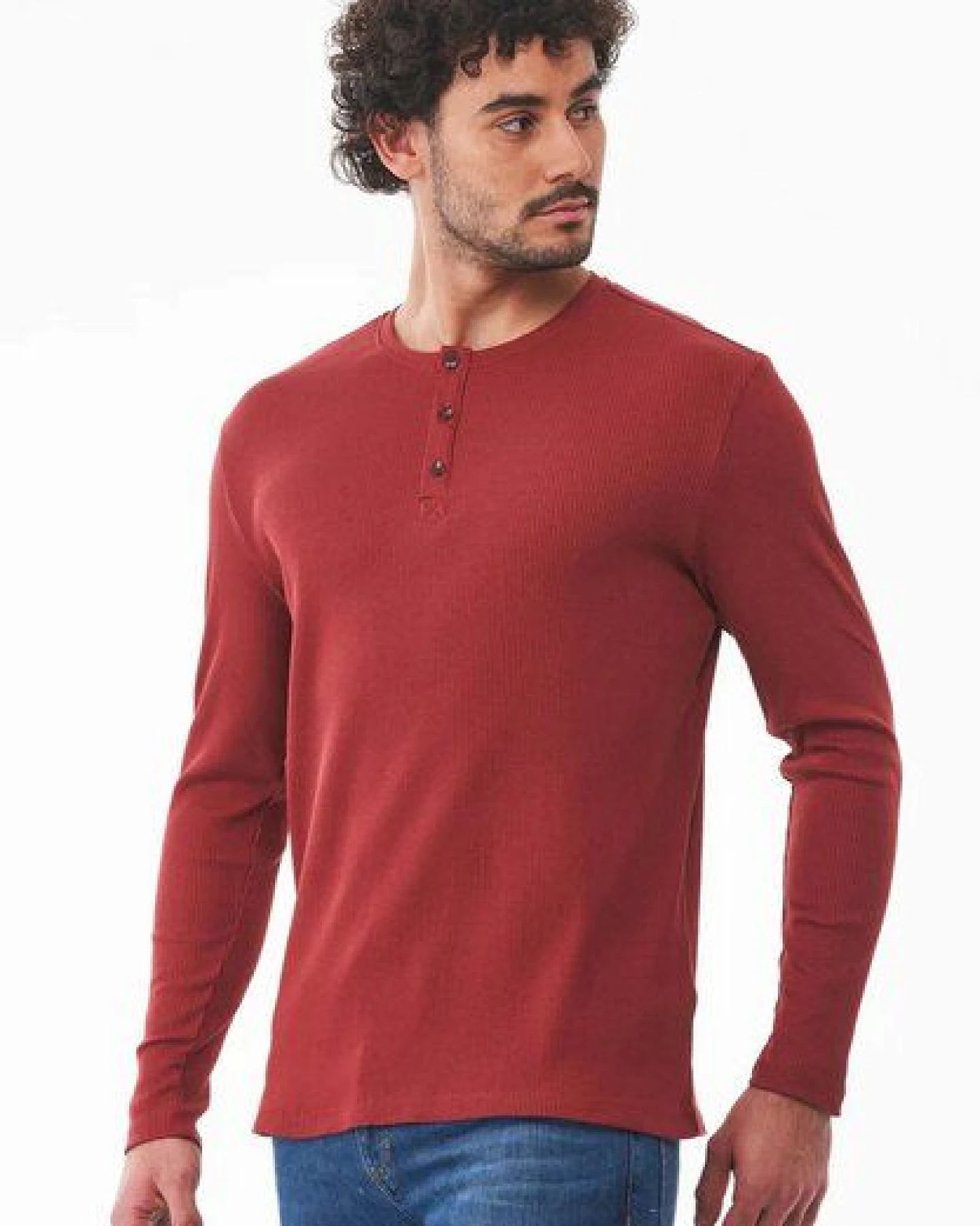 ORGANICATION Geripptes Henley Langarmshirt aus Bio-Baumwolle – Ansicht 3