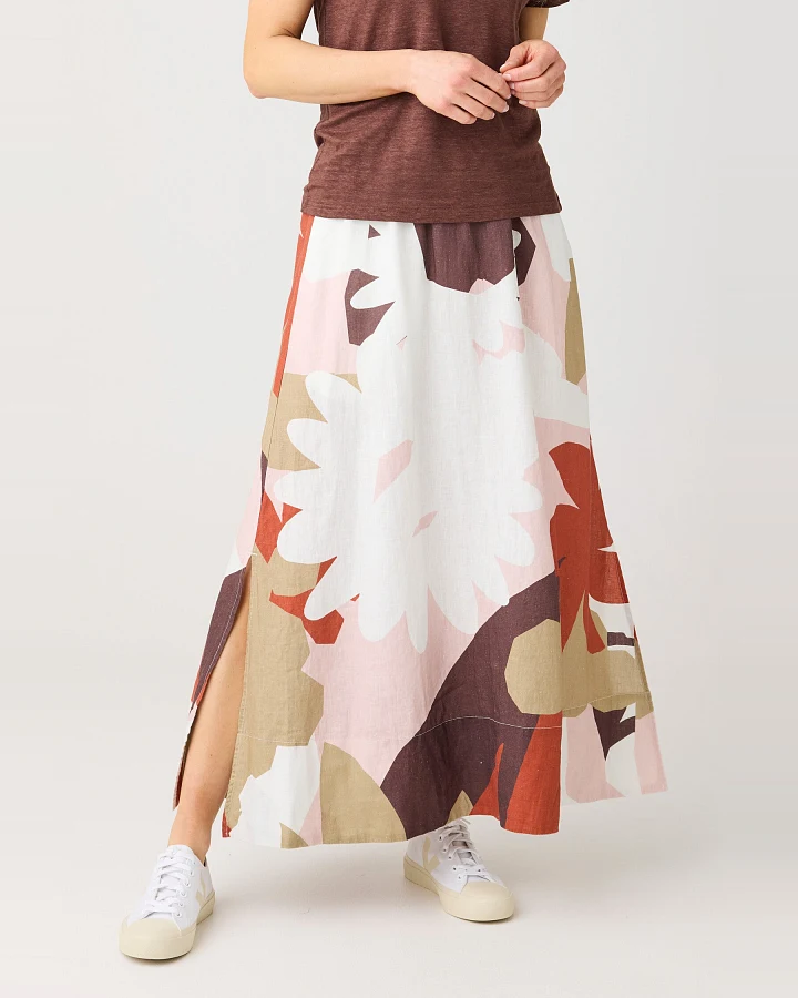 KnowledgeCotton Apparel Damen vegan Maxirock Leinen Print Multicolor