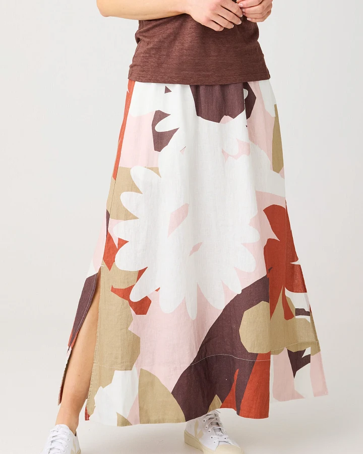 KnowledgeCotton Apparel Damen vegan Maxirock Leinen Print Multicolor