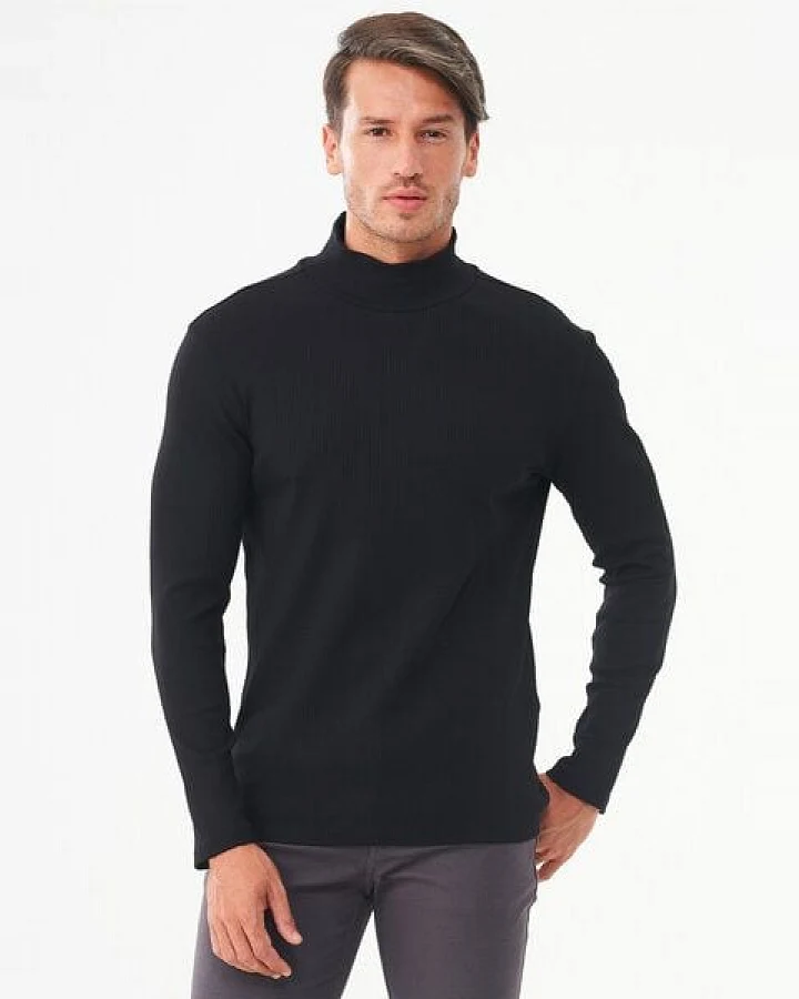 ORGANICATION Geripptes Langarmshirt aus Bio-Baumwolle mit Rollkragen