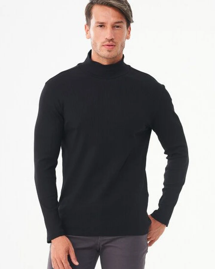 ORGANICATION Geripptes Langarmshirt aus Bio-Baumwolle mit Rollkragen
