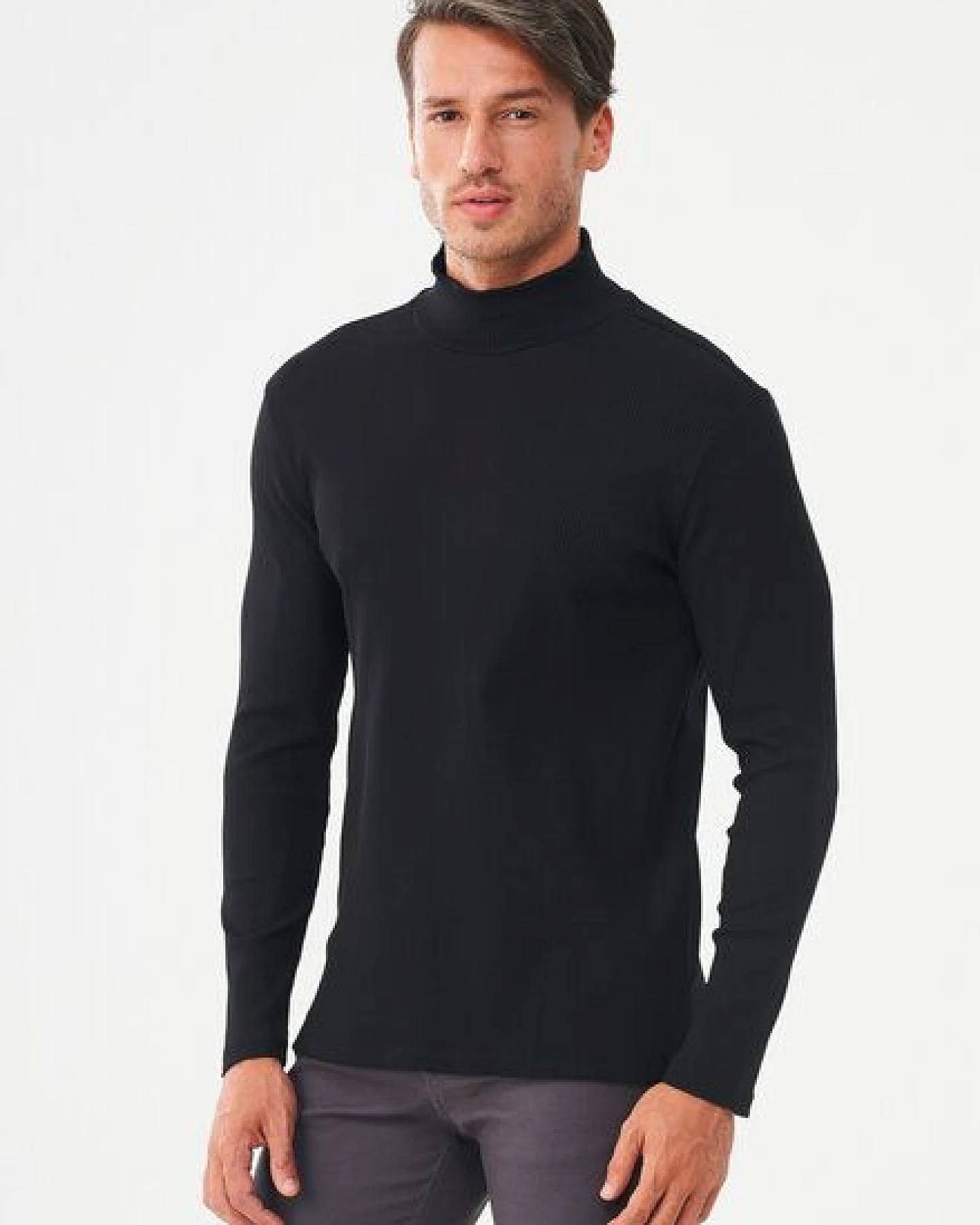 ORGANICATION Geripptes Langarmshirt aus Bio-Baumwolle mit Rollkragen – Ansicht 3