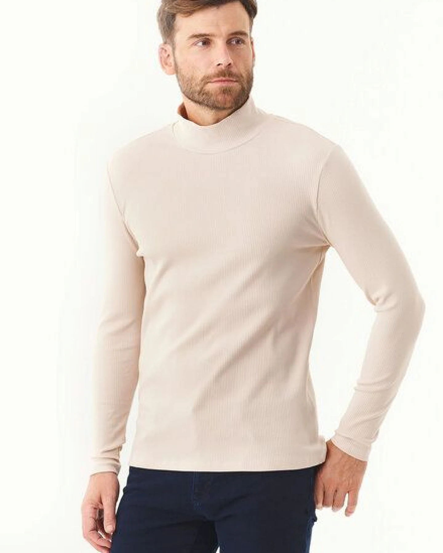 ORGANICATION Geripptes Langarmshirt aus Bio-Baumwolle mit Rollkragen – Ansicht 2
