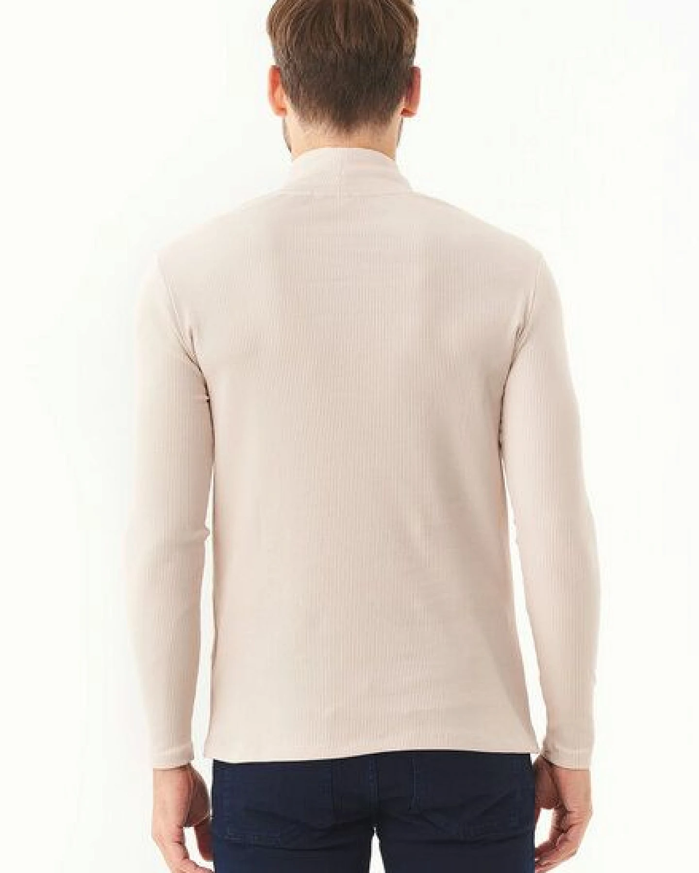 ORGANICATION Geripptes Langarmshirt aus Bio-Baumwolle mit Rollkragen – Ansicht 3