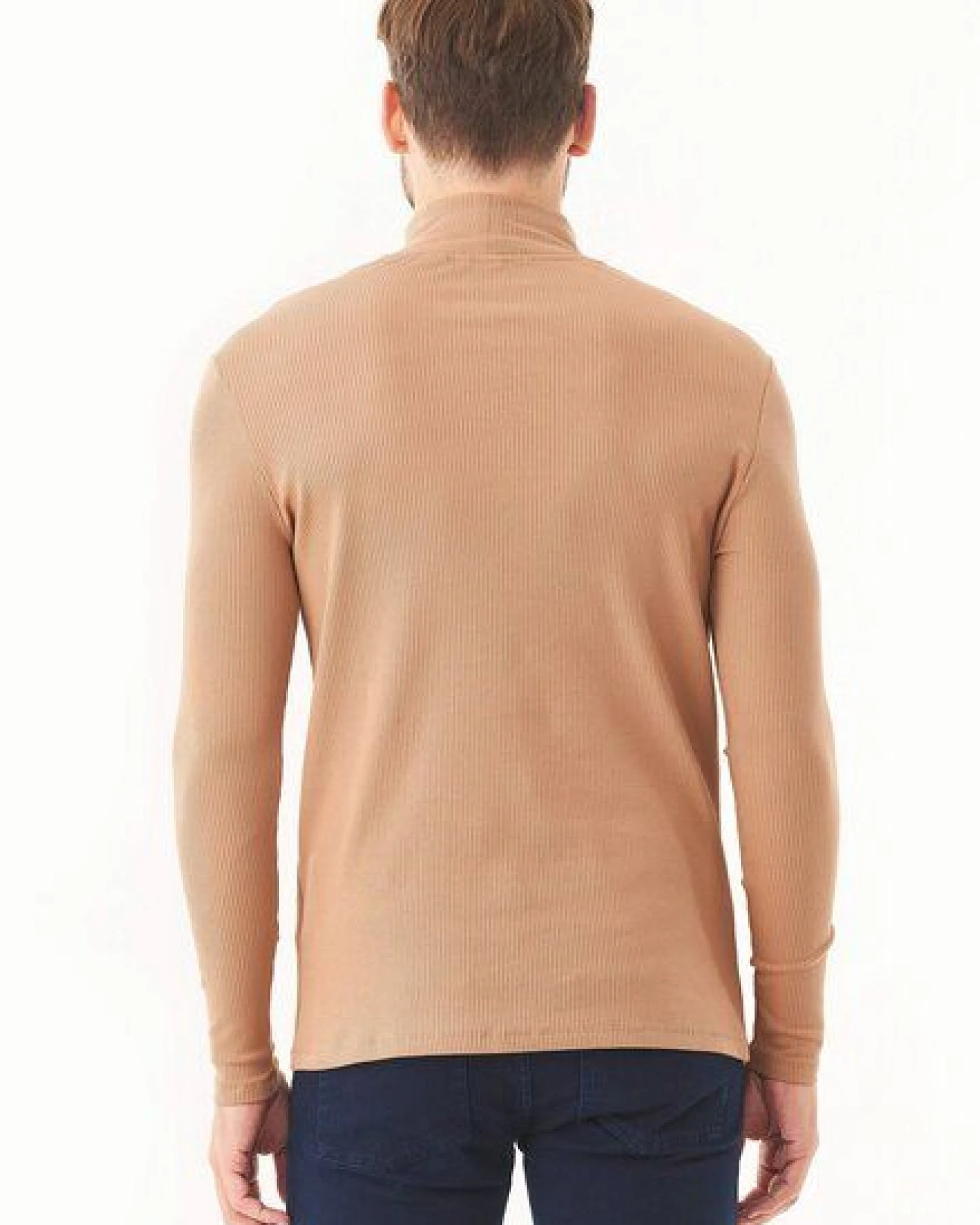 ORGANICATION Geripptes Langarmshirt aus Bio-Baumwolle mit Rollkragen – Ansicht 4