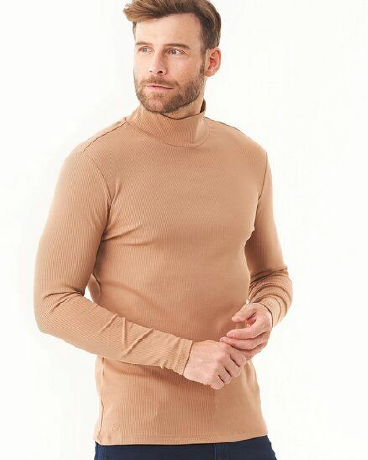ORGANICATION Geripptes Langarmshirt aus Bio-Baumwolle mit Rollkragen – Ansicht 3