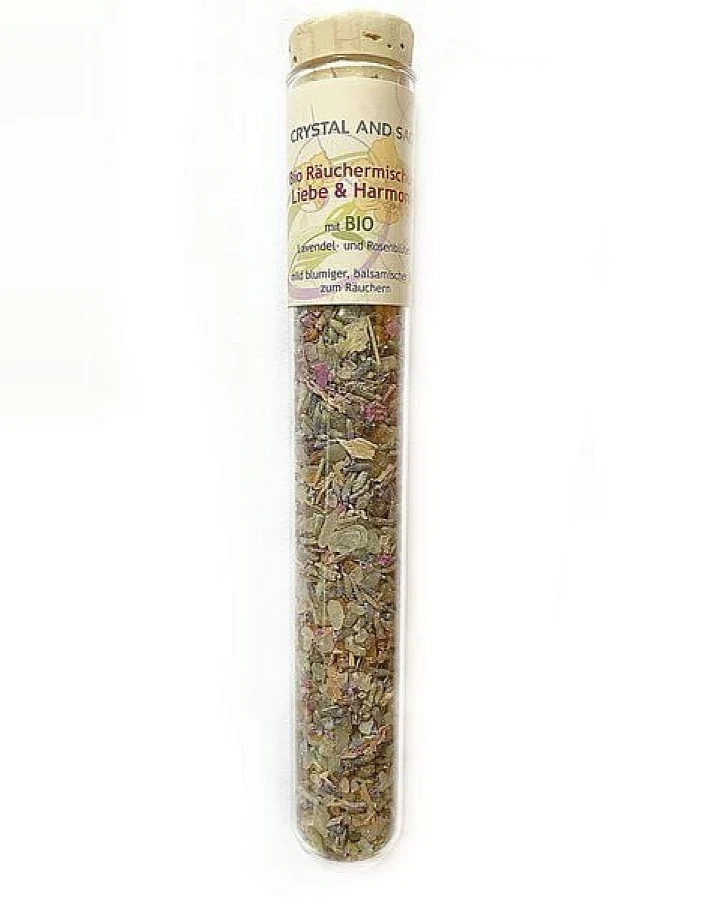 Crystal and Sage Bio Räuchermischung Liebe und Harmonie mit Lavendel und Rosenblüten