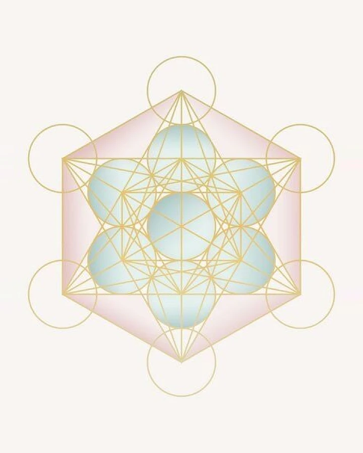 Crystal and Sage Poster Metatrons Würfel, Pastellfarben und gold