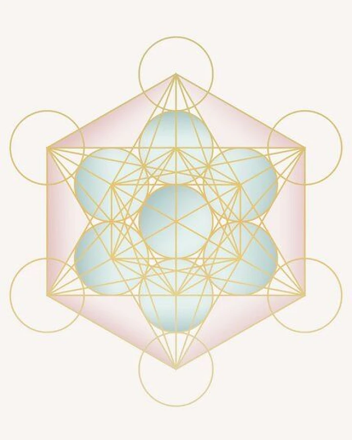 Crystal and Sage Poster Metatrons Würfel, Pastellfarben und gold