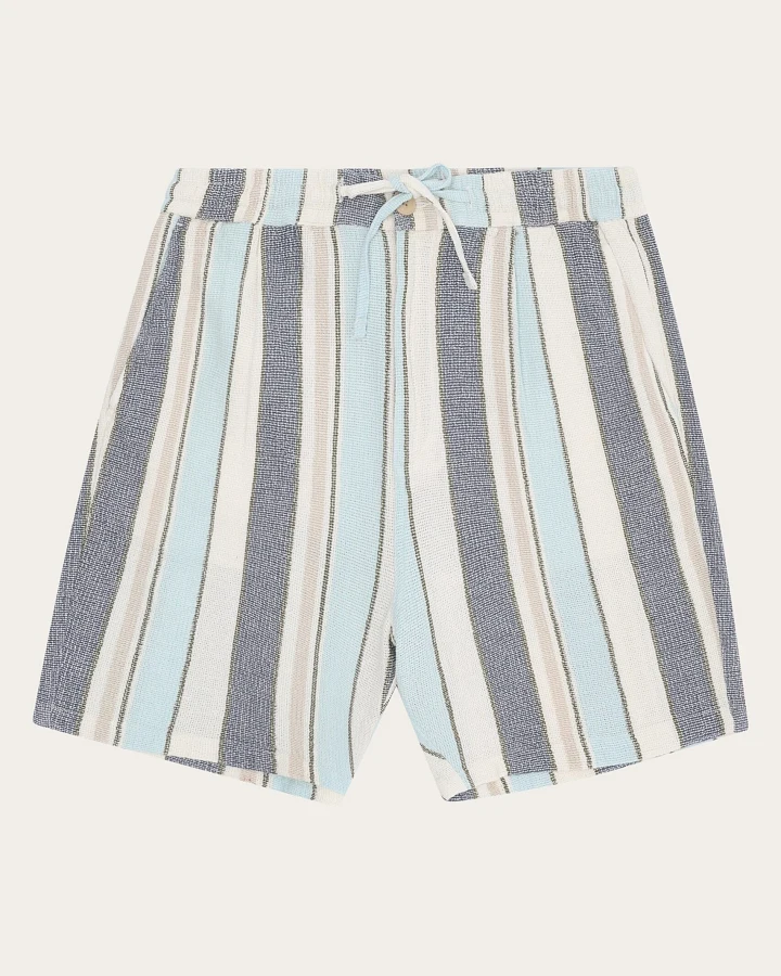 KnowledgeCotton Apparel Herren vegan Shorts Fig Loose Gestreift Blau