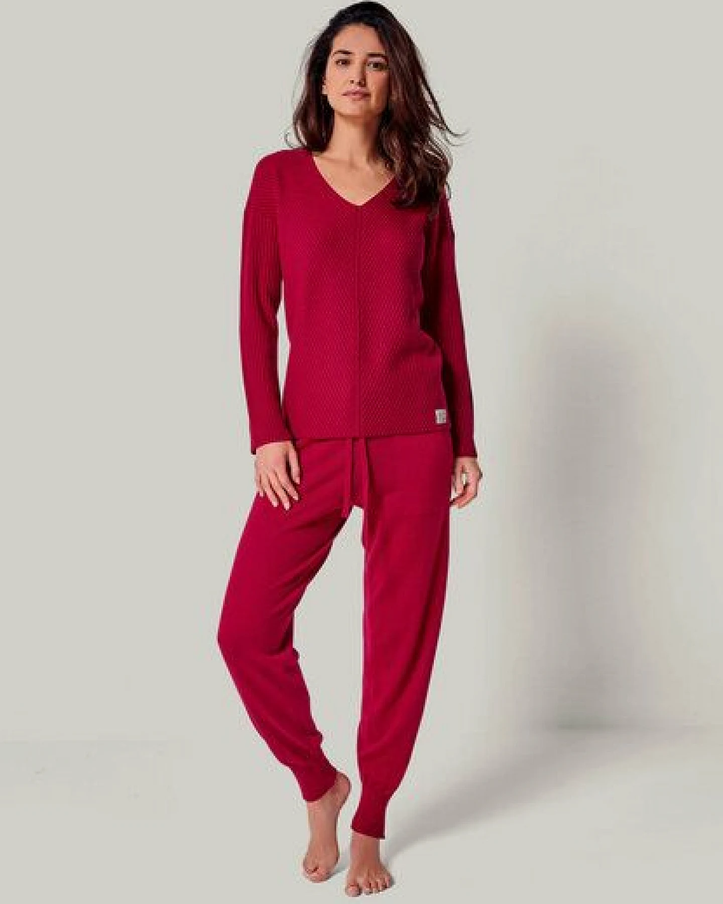 YOU LOOK PERFECT 100% Merino Rippen-Strickpullover mit V-Ausschnitt "Blossom" – Ansicht 3