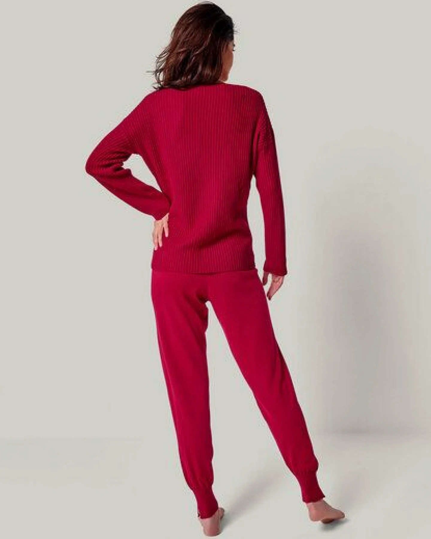 YOU LOOK PERFECT 100% Merino Rippen-Strickpullover mit V-Ausschnitt "Blossom" – Ansicht 4