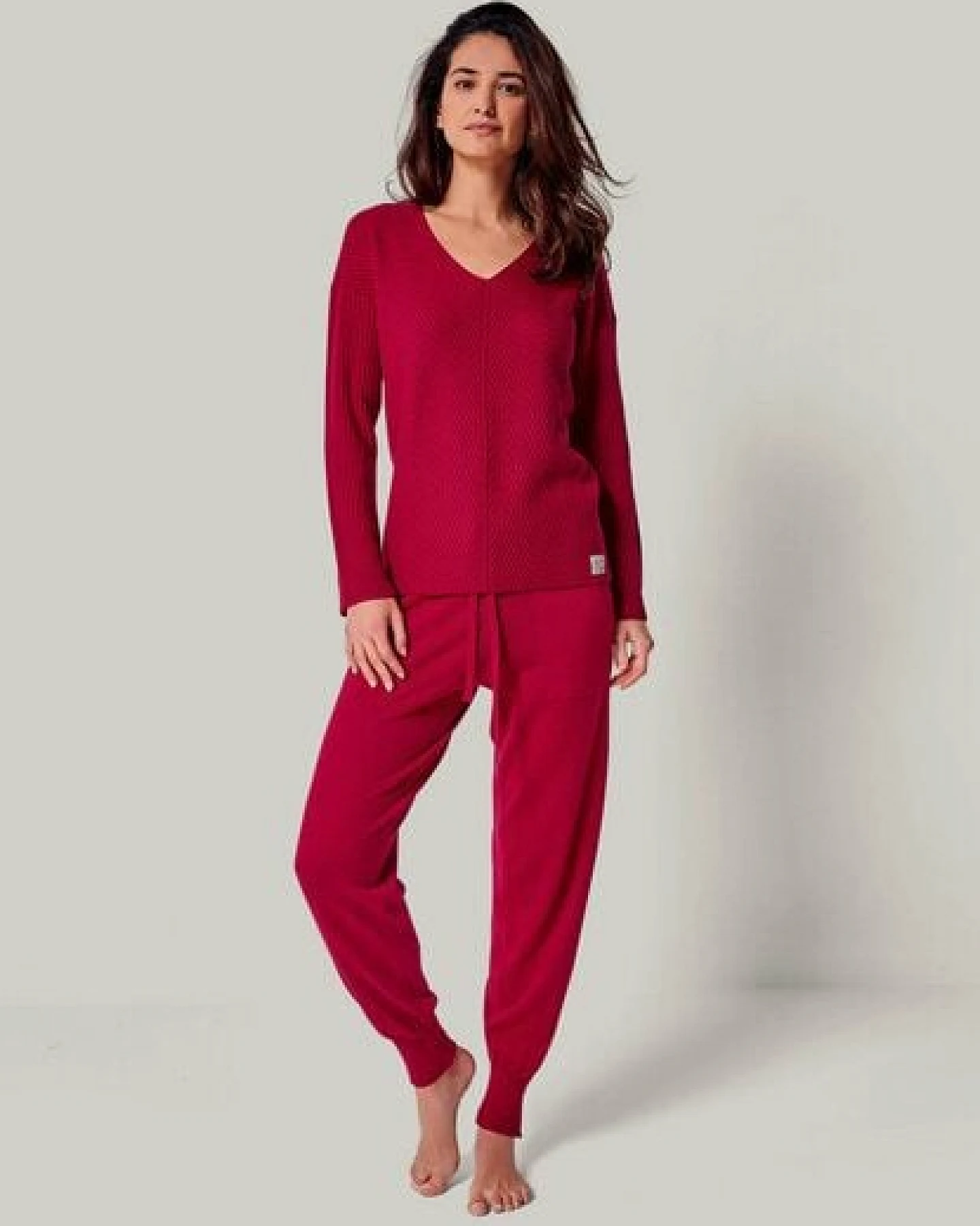 YOU LOOK PERFECT 100% Merino Rippen-Strickpullover mit V-Ausschnitt "Blossom" – Ansicht 3