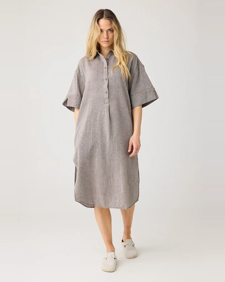 KnowledgeCotton Apparel Damen vegan Hemdkleid Struktur Geraspelte Schokolade