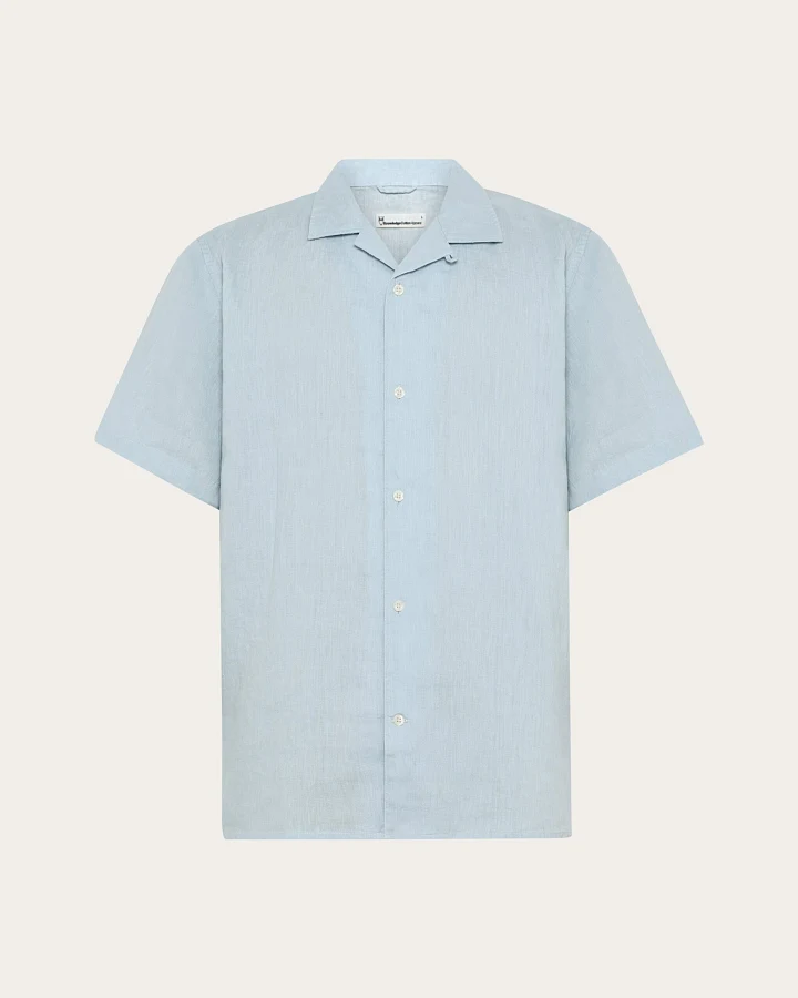 KnowledgeCotton Apparel Herren vegan Hemd Kurzärmlig Box Fit Skyway Blau