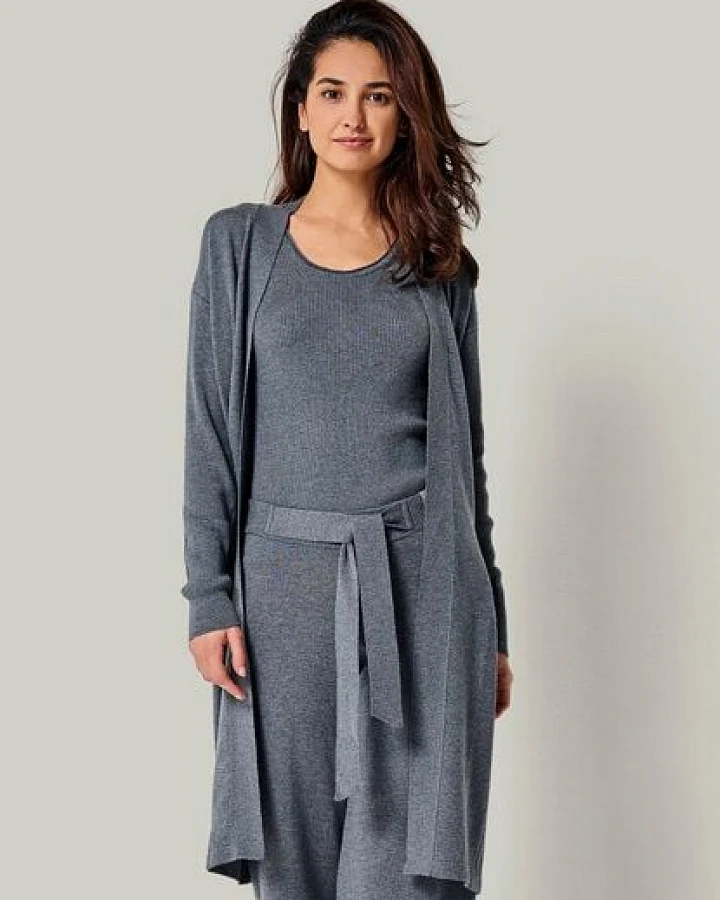 YOU LOOK PERFECT 100% Merino langer Cardigan mit Taschen "Blossom"
