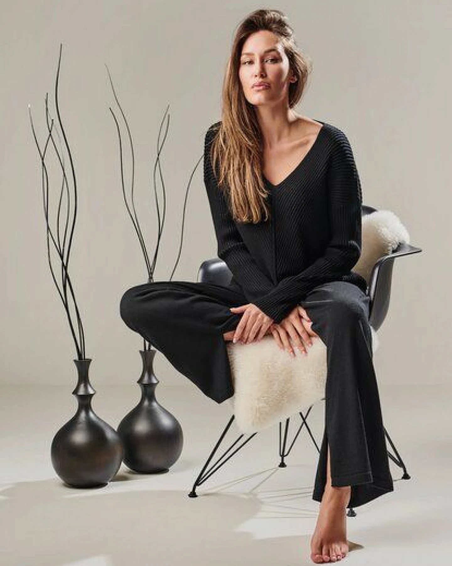 YOU LOOK PERFECT 100% Merino weite Strickhose mit Schleife "Bailey" – Ansicht 3