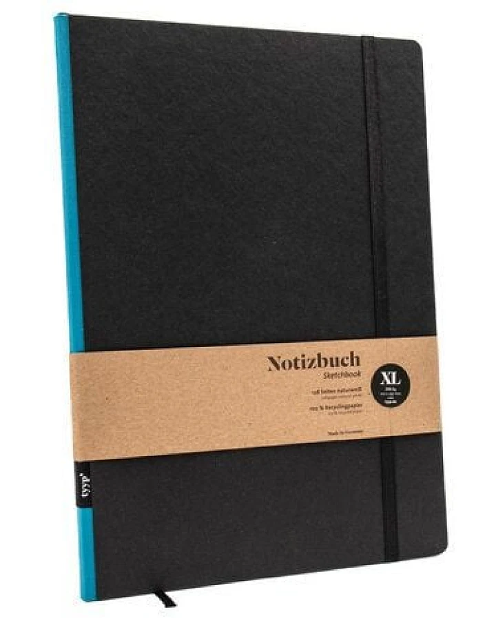 Skizzenbuch DIN A4 schwarz – nachhaltig 100% Recyclingpapier (Blauer Engel) – handmade in Germany – Klassik Schwarz by tyyp