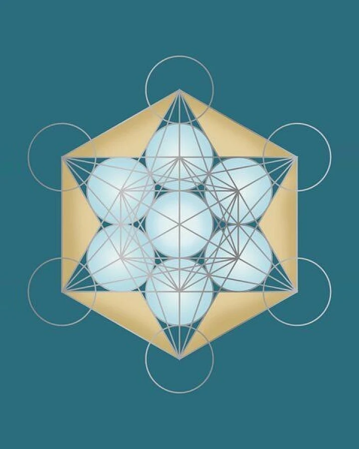 Crystal and Sage Poster Metatrons Würfel, petrol und silber