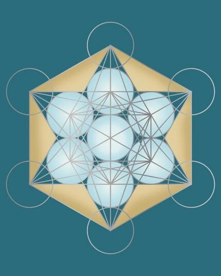 Crystal and Sage Poster Metatrons Würfel, petrol und silber