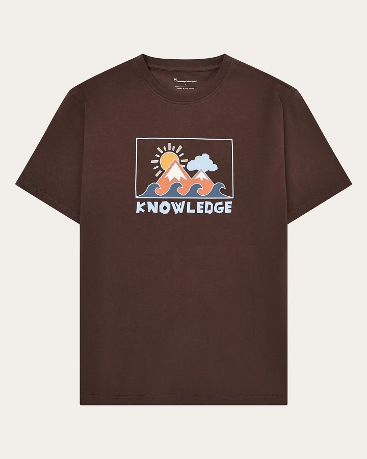 KnowledgeCotton Apparel Herren vegan T-Shirt Herren Front Print Shaved Chocolate