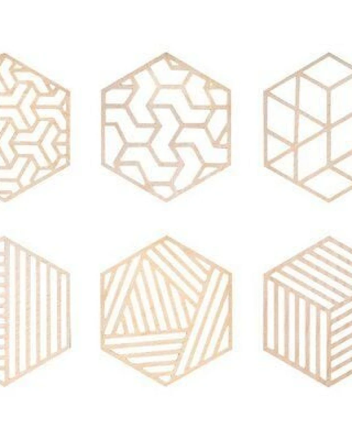BeWooden 6St. Untersetzer aus Holz "Geometrie" / 2 verschiedene Farben