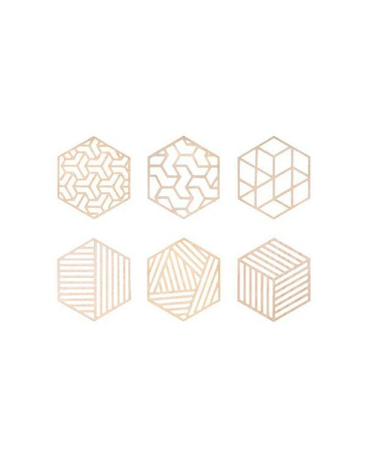 BeWooden 6St. Untersetzer aus Holz "Geometrie" / 2 verschiedene Farben