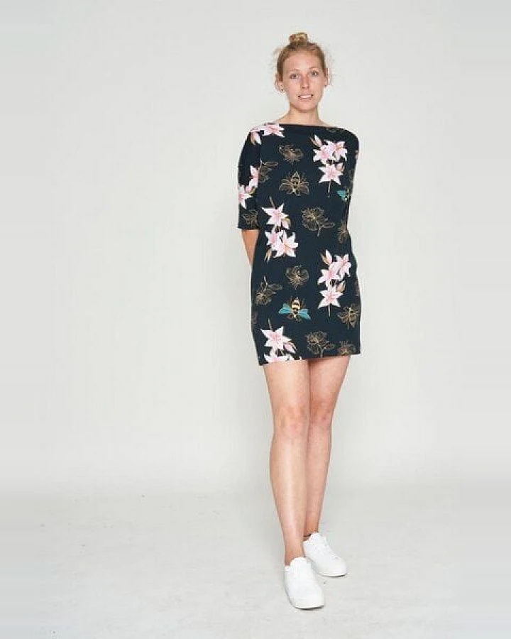 LUMEN organic Longshirt mit 1/2-Ärmel BIENEN & BLUMEN schwarz/bunt
