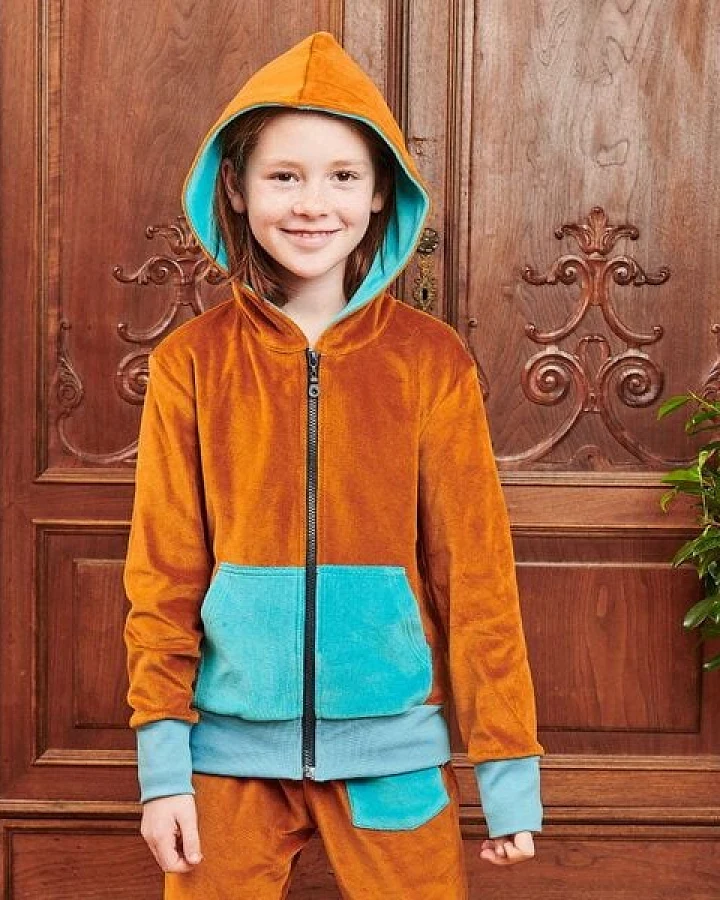 Cheeky Apple Bio-Kapuzenjacke "Nicki Caramell|Nicki Pagoda Blue"