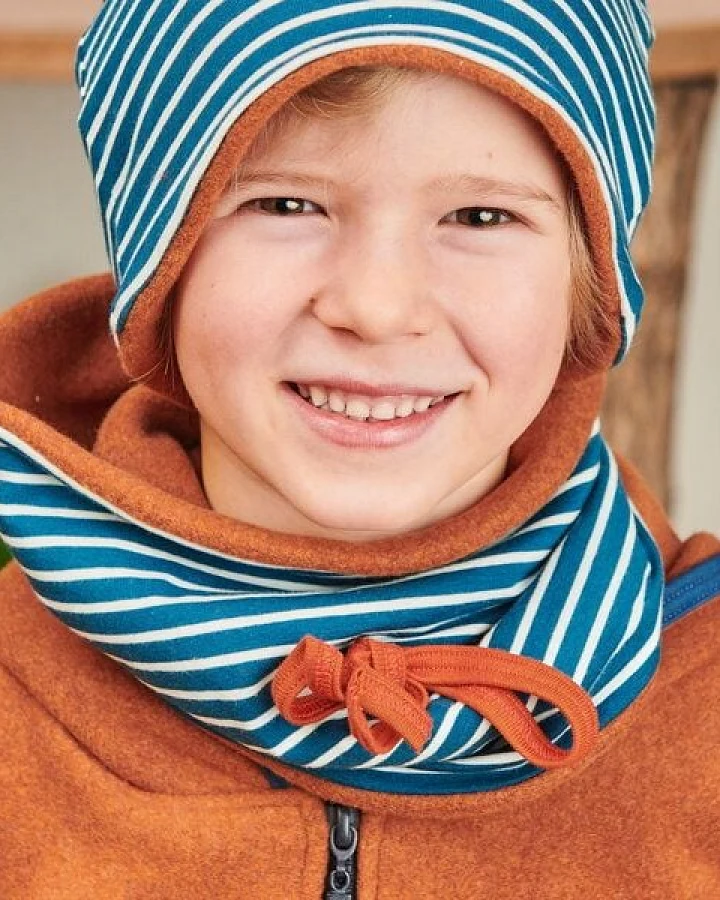 Cheeky Apple Gefütterter Bio-Halswärmer "Streifen Water by Night|Fleece Copper Meliert"